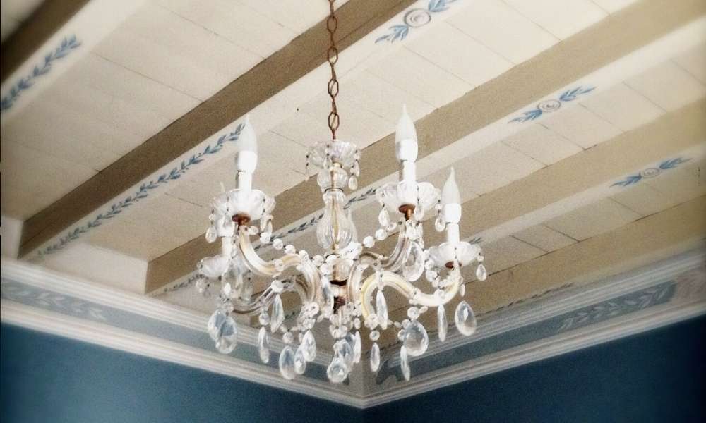 Hanging crystals on a chandelier