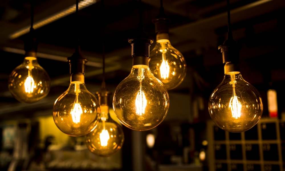 Hanging Edison Bulb in living room with no overhead lighting