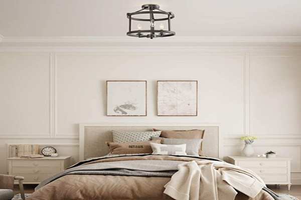 Faux-Wood Semi Flush Mount Ceiling Light Fixture in Bedroom Ceiling Light Fixtures Ideas