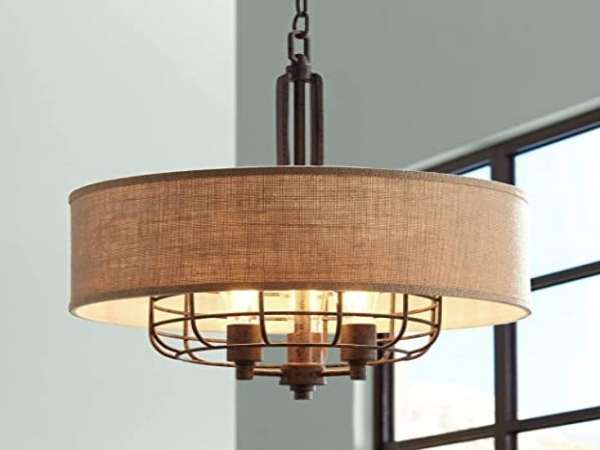 Rlap Drum Shade 3-Light Fixture in Rustic Bedroom Lighting Ideas
