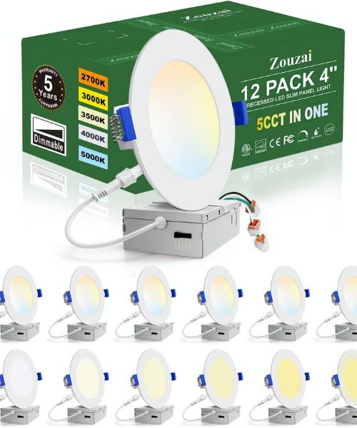 Zouzai 12 Pack 4 Inch 5CCT Ultra-Thin LED Recessed Ceiling Light
